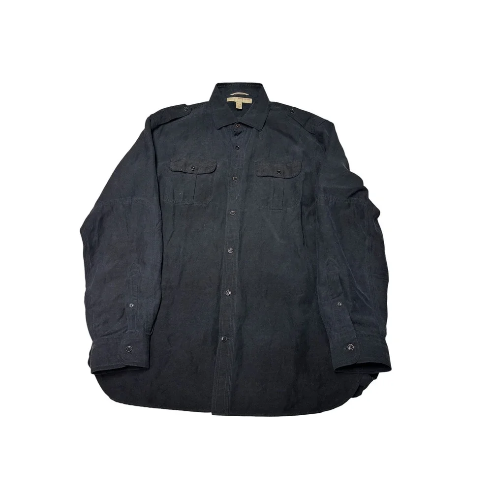 Banana Republic Heritage Silk Linen Field Shirt Mens L Black Safari Utility Top